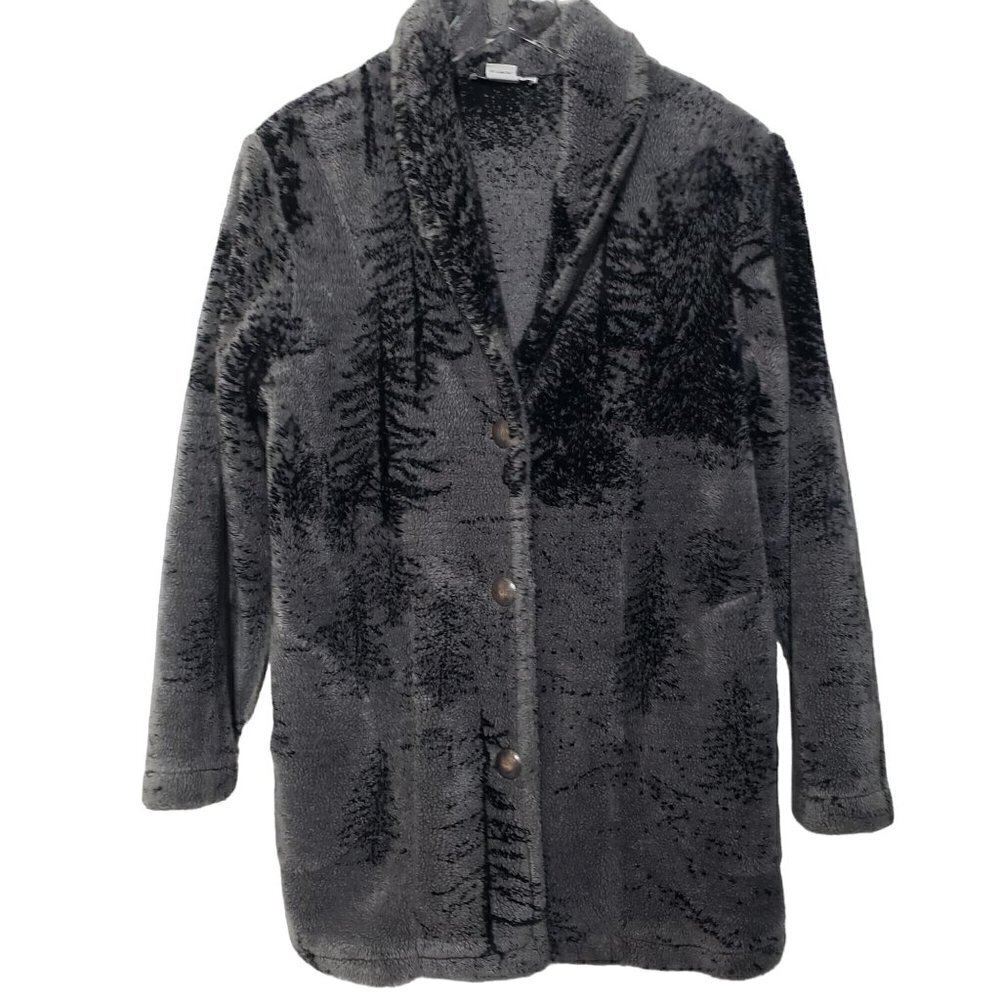 Vintage Croft Barrow Sherpa Fleece Jacket Woodland Forest Gray Coat Womens M